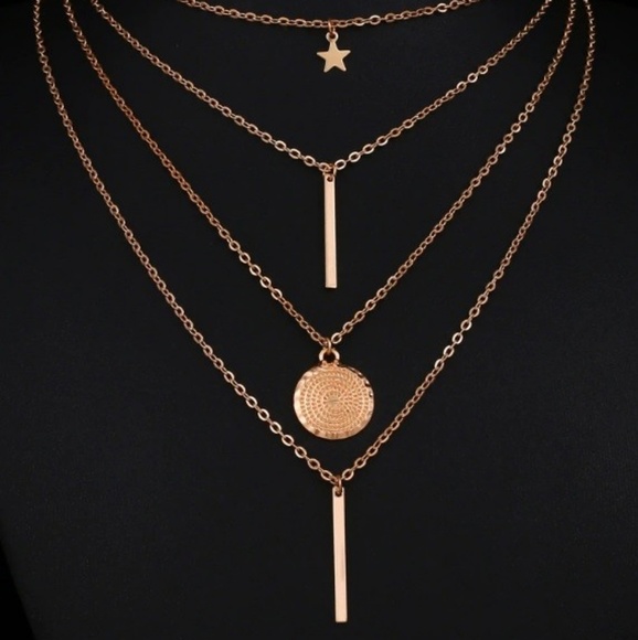 Dainty layered layers necklace chain gold pendant - Picture 2 of 2